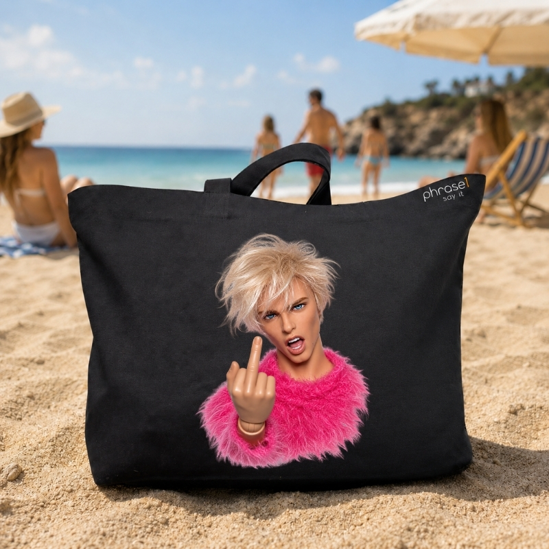 Beach Bag / Big Shopper mit rebellischem männlichem Puppen-Motiv